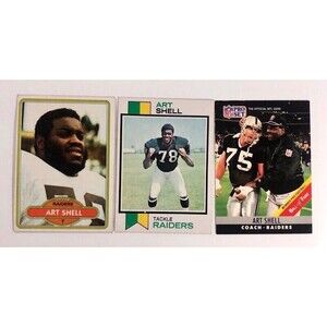 Art Shell OAK/LA RAIDERS 3 Card Lot-1973 Topps RC #77,1980 Topps &  1990 PS